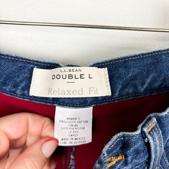 Vintage L.L. Bean Women's Red Fleece Lined Denim High Rise Jeans Sz 12 - Picture 7 of 10